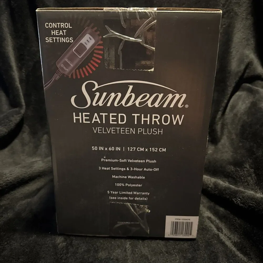 Sunbeam Velveteen Plush Heat Throw Red 50x60 Electric Blanket 3 Heat Setting
